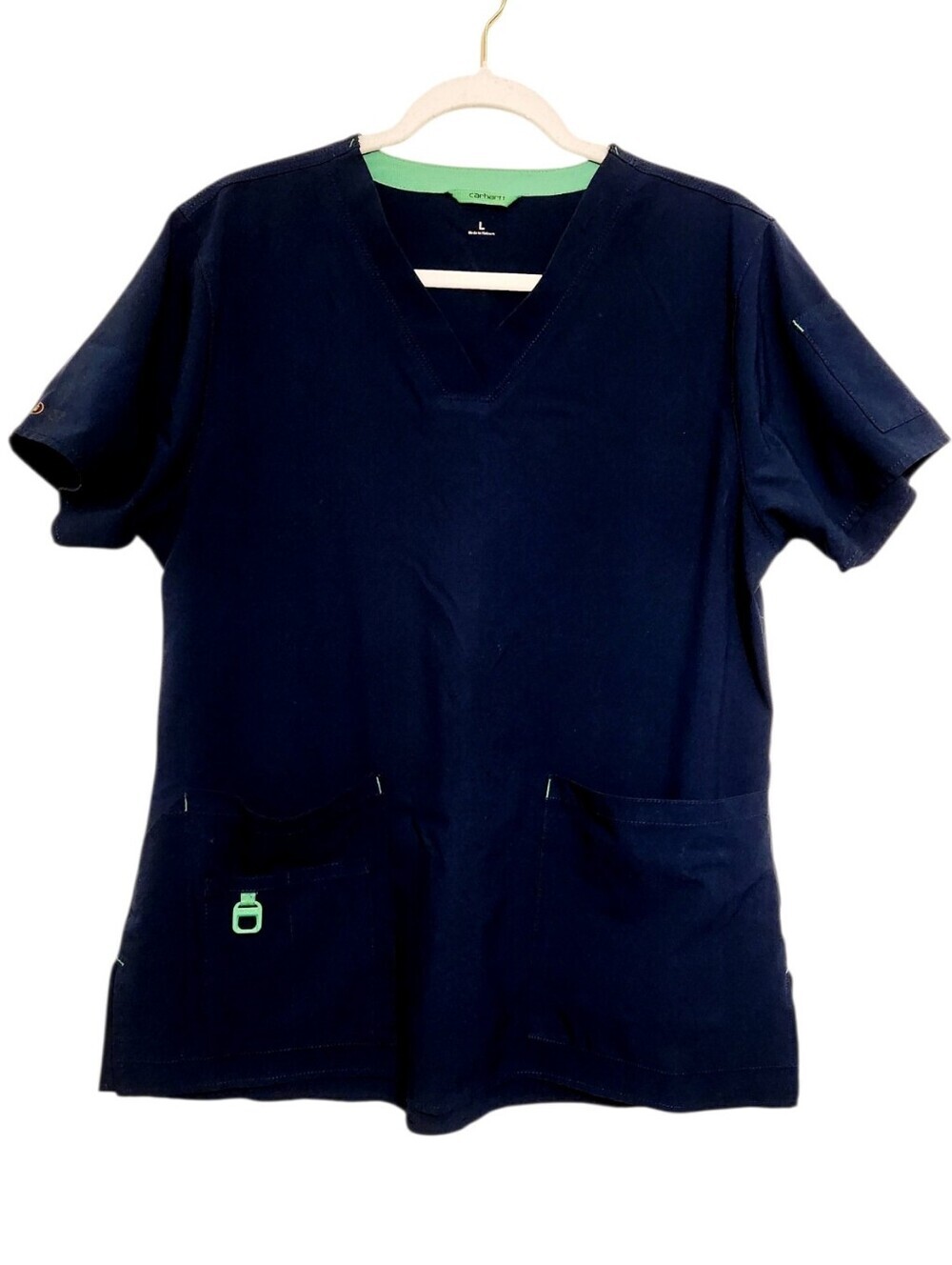 Carhardtt | Women's Navy Blue Clasic V-Neck Short Sleeve Scrubs Top (Size Large)